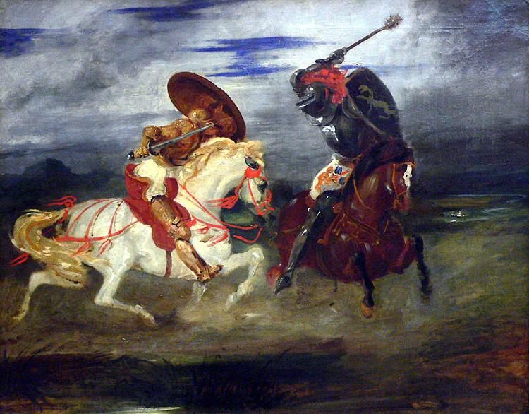 Eugene Delacroix Combat de chevaliers dans la campagne oil painting image